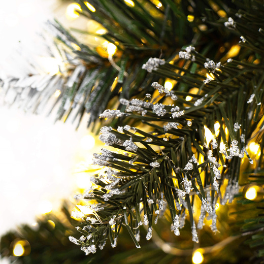 Choinka na pniu 220 cm sztuczna sosna diamentowa ośnieżona premium ze stojakiem i jutą