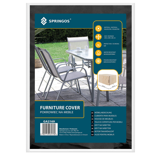 Pokrowiec na meble ogrodowe 250x205x75 cm wodoodporna plandeka czarna