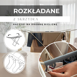 Suszarka na pranie składana teleskopowa na ubrania, bieliznę, z wbudowanymi haczykami