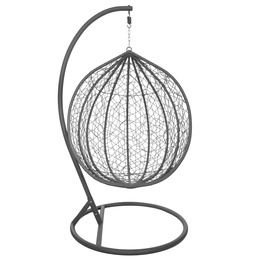 Kokon ogrodowy rattanowy z poduszkami fotel wiszący bujak huśtawka na metalowym stelażu szara