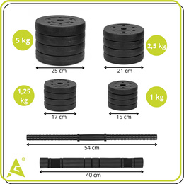 Hantle 2x20 kg do ćwiczeń regulowane 40 kg zestaw obciążeń gryf do treningu siłowego