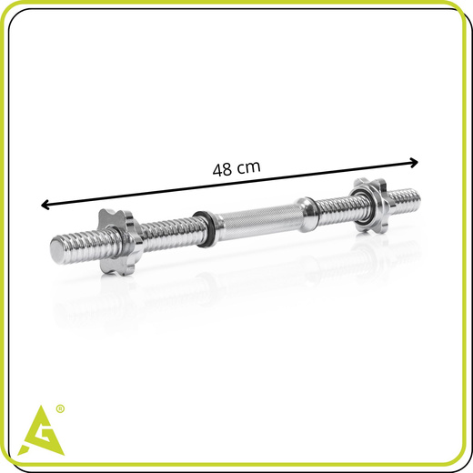 Gryf krótki 48 cm do hantli z zaciskami śr. 28 mm gwintowany, stal chromowana
