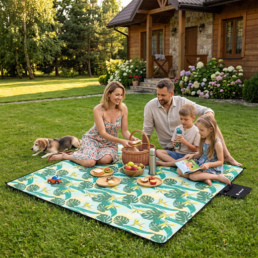 Koc piknikowy plażowy 200x200 cm na biwak kemping mata z izolacją