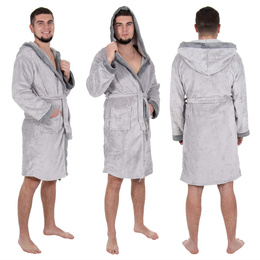 Szlafrok męski z polaru rozm. M/L z paskiem szary