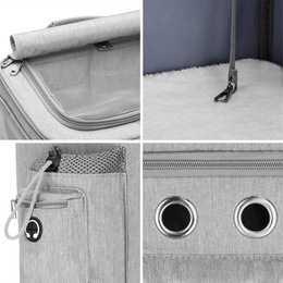 Transporter dla kota, psa 55 x 34 x 26 cm walizka na kółkach do transportu zwierząt, dwukomorowa, szara