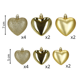 Bombki choinkowe 16 szt. zestaw dekoracji świątecznych, nietłukące, serca, złote