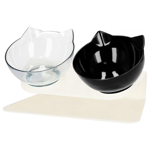Podwójna miska dla psa i kota z podstawką antypoślizgowa przeźroczysta, czarna