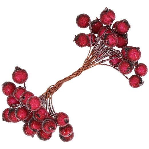 Sztuczna jarzębina ozdobna, oszroniona gałązka 100 szt. ciemna czerwień