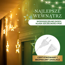 Kurtyna świetlna 138 Led girlanda gwiazdki, lampki wewnętrzne sople ciepły biały