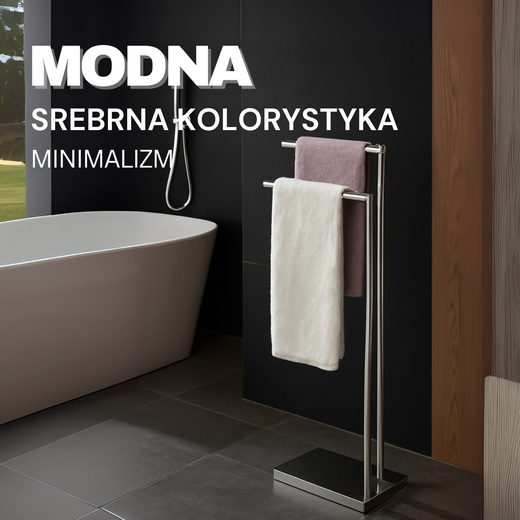 Wolnostojący wieszak łazienkowy na ręczniki, podwójny 80 cm srebrny 