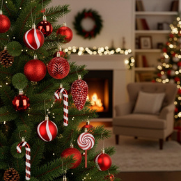 Bombki choinkowe 40 szt. ozdoby kule, lizaki, szyszki, laski cukrowe nietłukące, czerwone