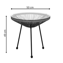 Stół ogrodowy rattanowy ze szklanym blatem 50 cm okrągły stolik na balkon czarno-szary