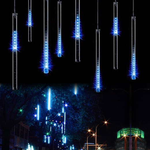 Lampki choinkowe 480 Led sople 10 szt. padający śnieg meteory zewnętrzne niebieskie