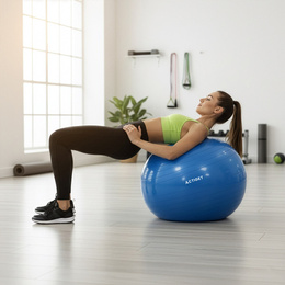 Piłka 55 cm do ćwiczeń pilates, rehabilitacyjnych, stretchingu z pompką, niebieska