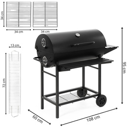 Grill węglowy, ogrodowy z pokrywą, termometrem, duży ruszt grillowy