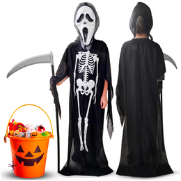Strój na Halloween dla dzieci kostium śmierć z maską, peleryną i kosą kostucha przebranie