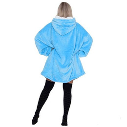 Kocobluza damska męska oversize koc bluza 2w1 z kapturem XXL ciepła morski niebieski