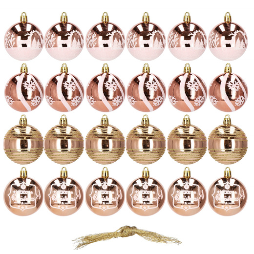 Bombki choinkowe rose gold 24 szt. różowy 6cm zestaw choinkowy