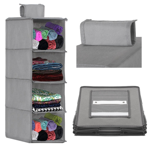 Organizer do szafy wiszący z 4 półkami 80x30x30cm szary