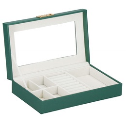 Szkatułka na biżuterię 23,5x14x5,5 cm zielony, ekoskóra organizer z przegródkami