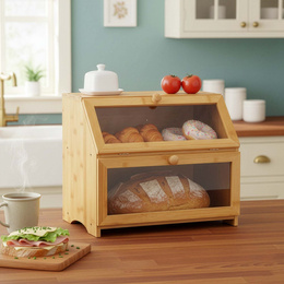 Chlebak zamykany, dwupoziomowy, szafka na pieczywo, bambusowy