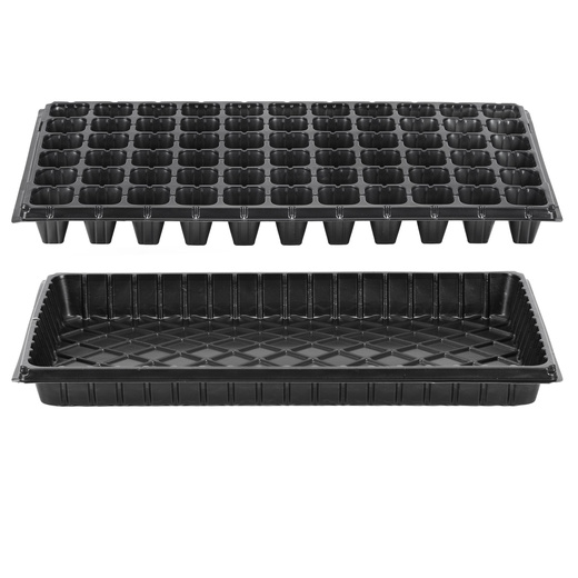 Wielodoniczka z tacką 54x28 cm minidoniczki do wysiewu 66szt. rozsadnik, czarny