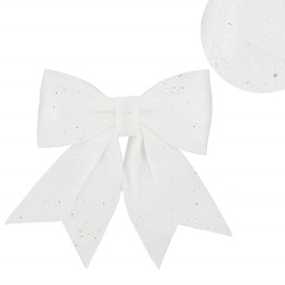 Kokardka świąteczna na choinkę 17 cm brokatowa zawieszka choinkowa biała