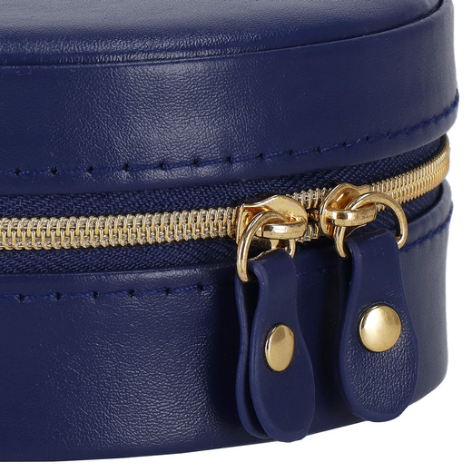 Szkatułka na biżuterię okrągła 11x5 cm granatowy organizer z przegródkami ekoskóra