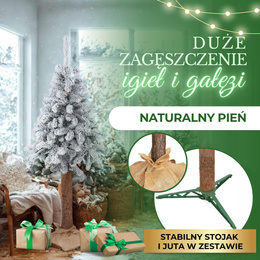 Choinka sztuczna na pniu 180 cm świerk śnieżony jak żywy, ze stojakiem