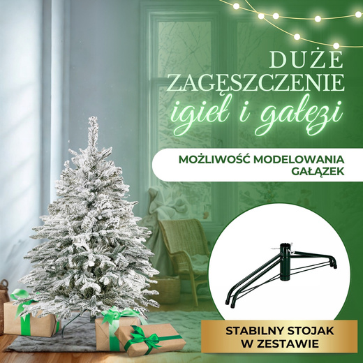 Choinka sztuczna 120 cm świerk kaukaski ośnieżony jak żywy, nowoczesny, ze stojakiem