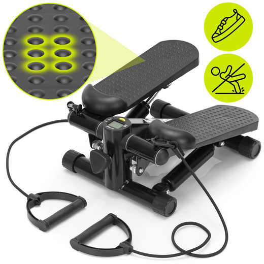 Stepper prosty do ćwiczeń z linkami i licznikiem, trening cardio, fitness czarny