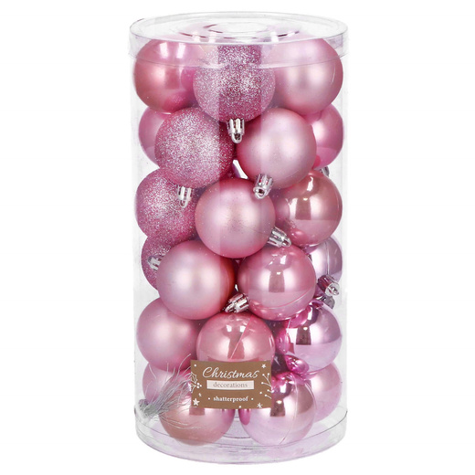 Bańki choinkowe 30 szt. bombki świąteczne zestaw różowy