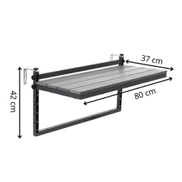 Stół balkonowy, składany 80x37 cm zawieszany na balustradę, czarny