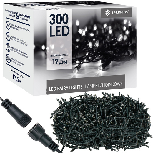 Lampki choinkowe 300 led biały zimny 15m oświetlenie świąteczne IP44