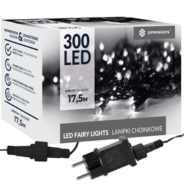 Lampki choinkowe 300 led biały zimny 15m oświetlenie świąteczne IP44