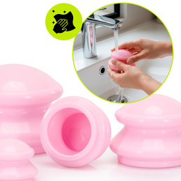 Bańki chiński, gumowe do masażu zestaw 4 szt. antycellulitowy, różowe