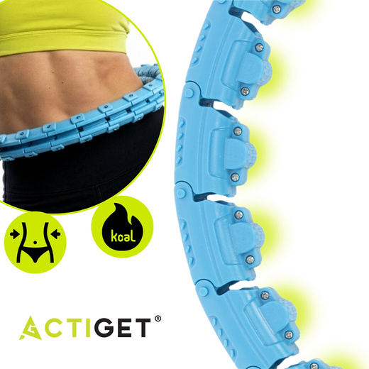 Hula hop z obciążeniem 24 elementy składane, z wypustkami do treningu cardio i fitness, niebieskie