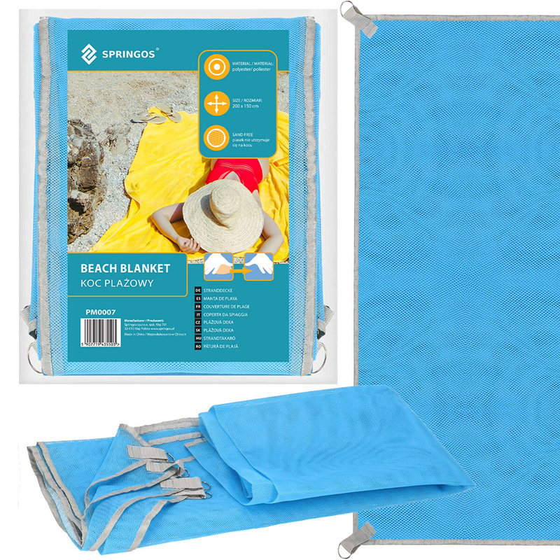 Koc plażowy sand free 200x150 cm mata plażowa dwuwarstwowa niebieska