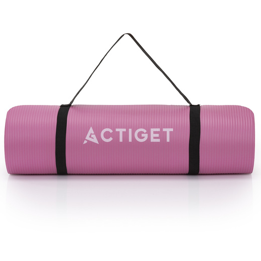 Mata do ćwiczeń 183x61 cm antypoślizgowa NBR do jogi, stretchingu z uchwytem różowa