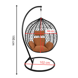Kokon rattanowy do ogrodu, na taras, balkon, fotel wiszący z poduszkami