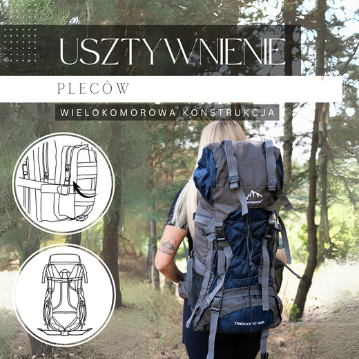 Plecak turystyczny 90 L trekkingowy wielofunkcyjny z osłoną przeciwdeszczową
