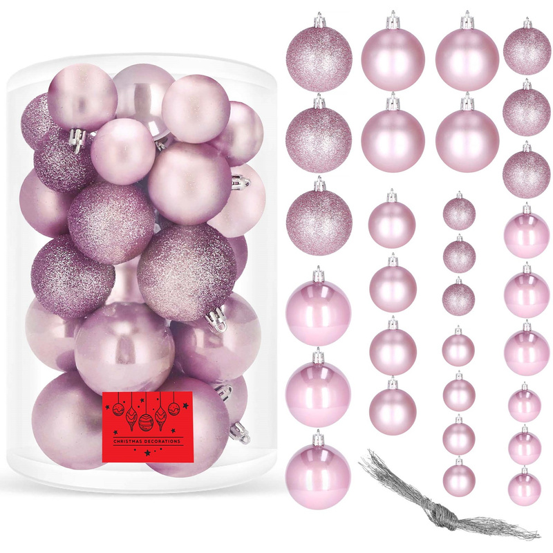 Bombki choinkowe 30 szt. ozdoby świąteczne deroracje brokatowe nietłukące mix różowe