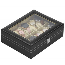 Szkatułka na zegarki 25x20x8 cm czarno-kremowy, ekoskóra organizer z 10 przegródkami