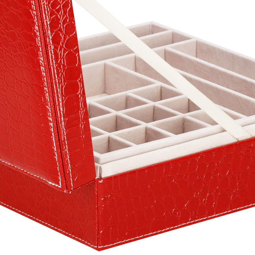 Szkatułka na biżuterię ekoskóra 26x26x8,5 cm czerwony organizer z przegródkami