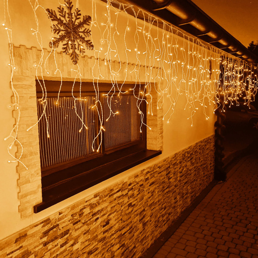 Kurtyna świetlna 500 led girlanda, lampki wewnętrzno-zewnętrzne sople ciepły biały 