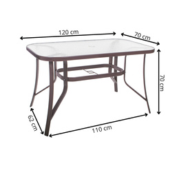 Stół ogrodowy prostokątny 120x70cm stolik na balkon metalowy i szkło hartowane brązowy