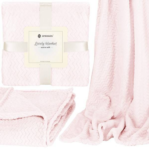 Narzuta na łóżko, pled 70x160cm tłoczony, dwustronny koc na kanapę pudrowy różowy