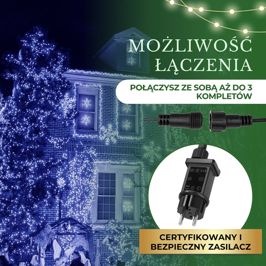 Lampki choinkowe 300 led niebieski 15m oświetlenie świąteczne IP44