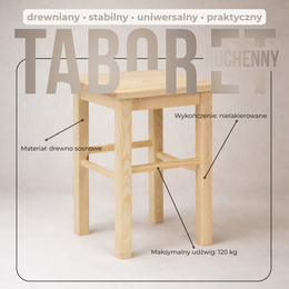 Taboret drewniany, krzesło kuchenne 43,5 cm wielofunkcyjny stołek