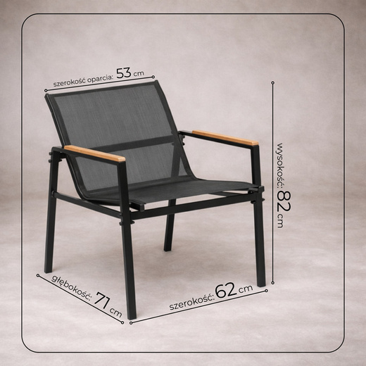 Meble ogrodowe, zestaw dla 4 osób sofa, krzesła, stolik metalowe, czarne